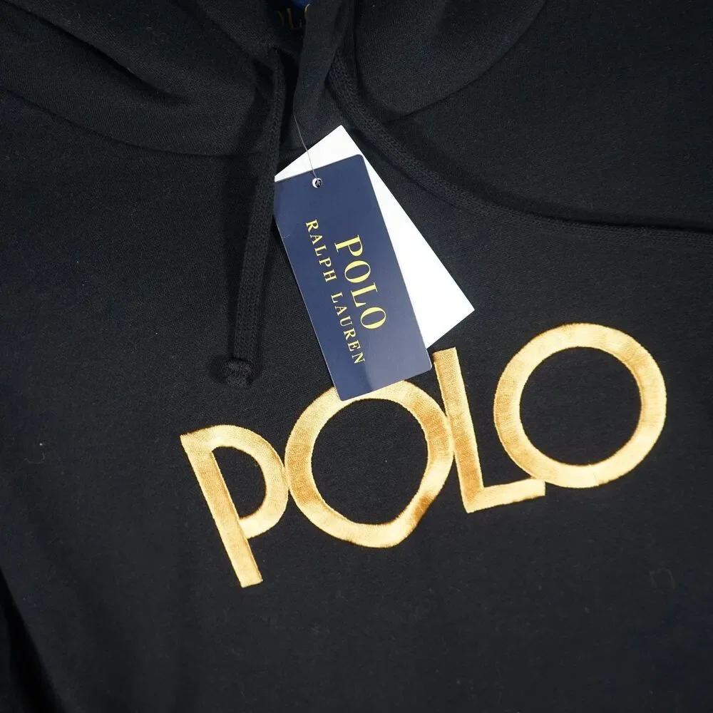 Polo Ralph Lauren Spellout Hoodie NWT Black Gold Embroidered Logo Medium